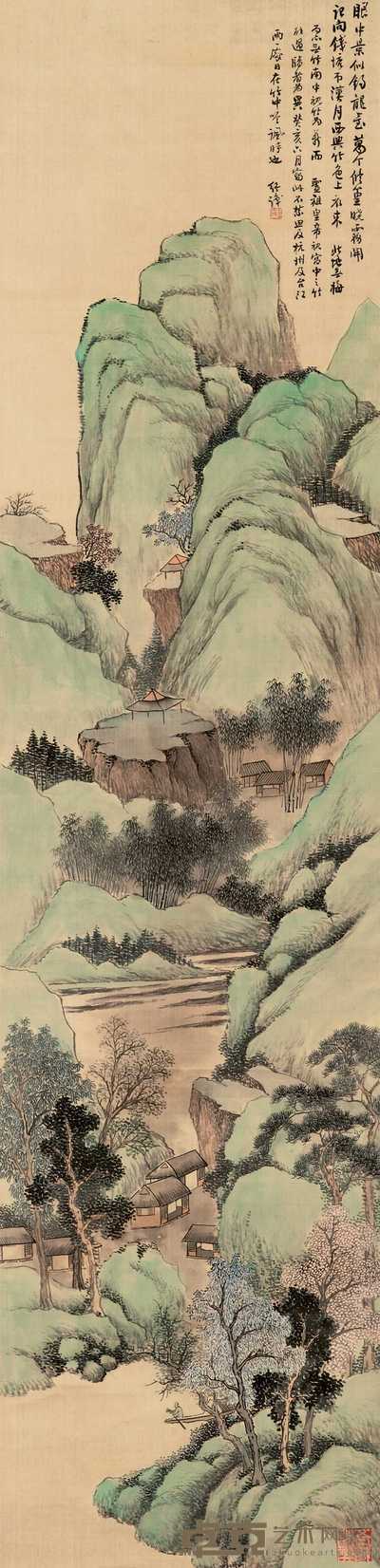 林纾 1923年作 青山翠竹图 立轴 133×32.5cm